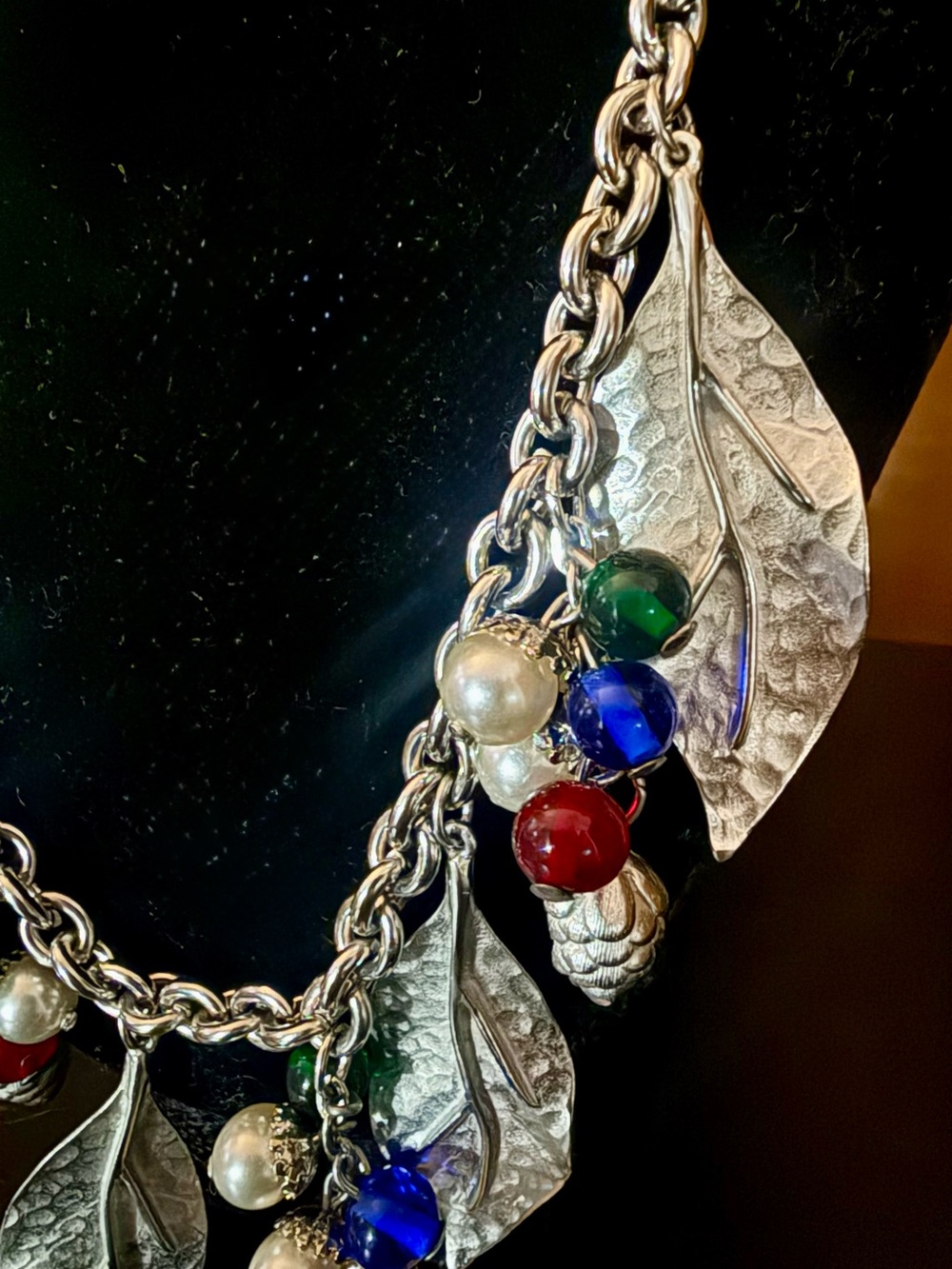 Vintage Mid-Century Silver Leaf Berry Cluster Charm Necklace & Earrings Set - Picture 3 of 9